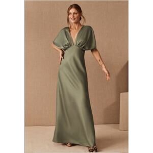 NWT BHLDN Anthropologie Leila Satin Charmeuse Maxi Dress in Moss 4